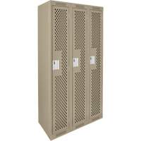 Clean Line Lockers, Bank of 3, 36" x 15" x 72", Steel, Beige, Rivet (Assembled), Perforated Oxymax Inc