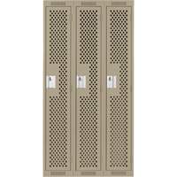 Clean Line Lockers, Bank of 3, 36" x 15" x 72", Steel, Beige, Rivet (Assembled), Perforated Oxymax Inc