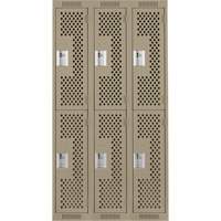 Clean Line Lockers, 2 -tier, Bank of 3, 36" x 12" x 72", Steel, Beige, Rivet (Assembled), Perforated Oxymax Inc