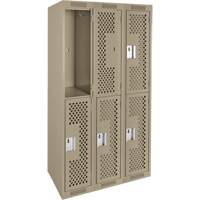 Clean Line Lockers, 2 -tier, Bank of 3, 36" x 12" x 72", Steel, Beige, Rivet (Assembled), Perforated Oxymax Inc
