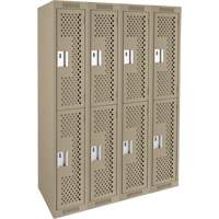 Clean Line Lockers, 2 -tier, Bank of 4, 48" x 12" x 72", Steel, Beige, Rivet (Assembled), Perforated Oxymax Inc