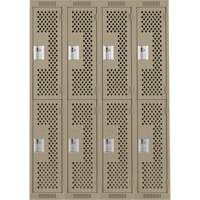 Clean Line Lockers, 2 -tier, Bank of 4, 48" x 12" x 72", Steel, Beige, Rivet (Assembled), Perforated Oxymax Inc