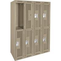 Clean Line Lockers, 2 -tier, Bank of 4, 48" x 12" x 72", Steel, Beige, Rivet (Assembled), Perforated Oxymax Inc
