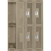 Clean Line Lockers, 2 -tier, Bank of 4, 48" x 12" x 72", Steel, Beige, Rivet (Assembled), Perforated Oxymax Inc