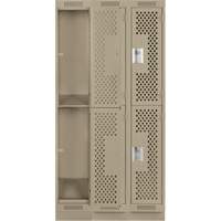 Casiers Clean Line, 2 niveaux, Bloc de 3, 36" x 15" x 76", Acier, Beige, Rivet (assembl&eacute;), Perfor&eacute; Oxymax Inc