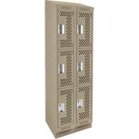 Clean Line Lockers, 3 -tier, Bank of 2, 24" x 18" x 82", Steel, Beige, Rivet (Assembled), Perforated Oxymax Inc
