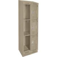 Clean Line Lockers, 3 -tier, Bank of 2, 24" x 18" x 82", Steel, Beige, Rivet (Assembled), Perforated Oxymax Inc