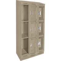 Casiers Clean Line, 3 niveaux, Bloc de 3, 36" x 18" x 82", Acier, Beige, Rivet (assembl&eacute;), Perfor&eacute; Oxymax Inc