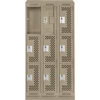 Casiers Clean Line, 3 niveaux, Bloc de 3, 36" x 18" x 82", Acier, Beige, Rivet (assembl&eacute;), Perfor&eacute; Oxymax Inc
