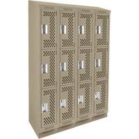 Clean Line Lockers, 3 -tier, Bank of 4, 48" x 18" x 82", Steel, Beige, Rivet (Assembled), Perforated Oxymax Inc