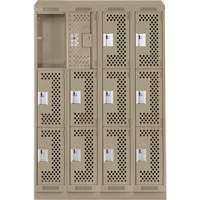 Clean Line Lockers, 3 -tier, Bank of 4, 48" x 18" x 82", Steel, Beige, Rivet (Assembled), Perforated Oxymax Inc