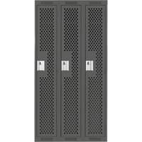 Clean Line Lockers, Bank of 3, 36" x 15" x 72", Steel, Charcoal, Rivet (Assembled), Perforated Oxymax Inc