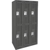 Clean Line Lockers, 2 -tier, Bank of 3, 36" x 12" x 72", Steel, Charcoal, Rivet (Assembled), Perforated Oxymax Inc