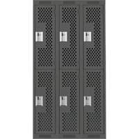 Clean Line Lockers, 2 -tier, Bank of 3, 36" x 12" x 72", Steel, Charcoal, Rivet (Assembled), Perforated Oxymax Inc
