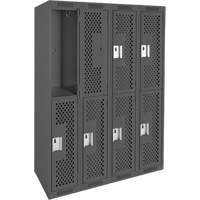 Clean Line Lockers, 2 -tier, Bank of 4, 48" x 12" x 72", Steel, Charcoal, Rivet (Assembled), Perforated Oxymax Inc