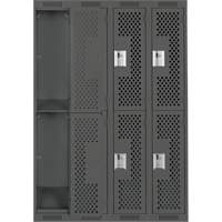 Clean Line Lockers, 2 -tier, Bank of 4, 48" x 12" x 72", Steel, Charcoal, Rivet (Assembled), Perforated Oxymax Inc