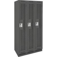 Clean Line Lockers, Bank of 3, 36" x 18" x 76", Steel, Charcoal, Rivet (Assembled), Perforated Oxymax Inc