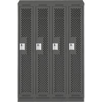 Clean Line Lockers, Bank of 4, 48" x 18" x 82", Steel, Charcoal, Rivet (Assembled), Perforated Oxymax Inc