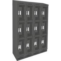 Clean Line Lockers, 3 -tier, Bank of 4, 48" x 18" x 82", Steel, Charcoal, Rivet (Assembled), Perforated Oxymax Inc