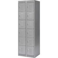Lockers, 6 -tier, Bank of 2, 24" x 18" x 72", Steel, Grey, Knocked Down Oxymax Inc