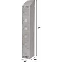 Lockers, 6 -tier, 12" x 18" x 82", Steel, Grey, Knocked Down Oxymax Inc