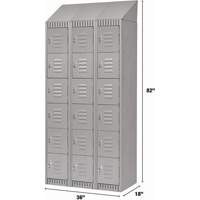 Lockers, 6 -tier, Bank of 3, 36" x 18" x 82", Steel, Grey, Knocked Down Oxymax Inc