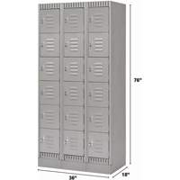 Lockers, 6 -tier, Bank of 3, 36" x 18" x 76", Steel, Grey, Knocked Down Oxymax Inc