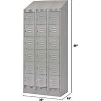 Lockers, 6 -tier, Bank of 3, 36" x 18" x 86", Steel, Grey, Knocked Down Oxymax Inc