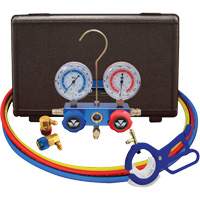 Automotive R134A 2-Way Manifold Gauge Set with 3-In-1 Side Mount Can Tap Valve Oxymax Inc