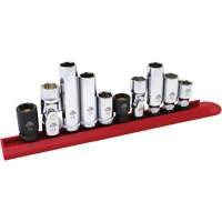 Jeu de douilles chrom&eacute;es avec rail, 10 Morceaux, Prise de 1/4"/3/8" Oxymax Inc