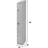 Lockers, 3 -tier, 12" x 18" x 82", Steel, Grey, Knocked Down Oxymax Inc