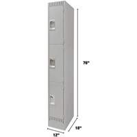 Lockers, 3 -tier, 12" x 18" x 76", Steel, Grey, Knocked Down Oxymax Inc