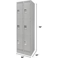 Lockers, 3 -tier, Bank of 2, 24" x 18" x 76", Steel, Grey, Knocked Down Oxymax Inc