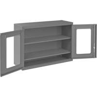 Armoire de rangement murale avec portes transparentes, 26-15/16" h x 35-7/8" la x 13-11/16" p, 2 tablettes, Acier, Gris Oxymax Inc