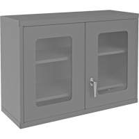 Armoire de rangement murale avec portes transparentes, 26-15/16" h x 35-7/8" la x 13-11/16" p, 2 tablettes, Acier, Gris Oxymax Inc
