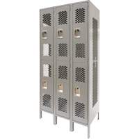Casiers ventil&eacute;s, 2 niveaux, Bloc de 3, 36" x 18" x 78", Acier, Gris, D&eacute;mont&eacute;, Perfor&eacute; Oxymax Inc