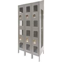Casiers ventil&eacute;s, 2 niveaux, Bloc de 3, 36 x 18" x 88", Acier, Gris, D&eacute;mont&eacute;, Perfor&eacute; Oxymax Inc