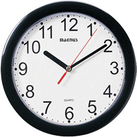 Round Clock, Analog, Battery Operated, 8" dia., Black Oxymax Inc