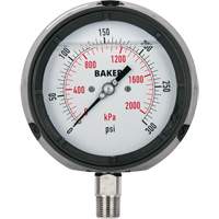 Pressure Gauge, 4-1/2" , 0 - 15 psi/0 - 100 kPa, Bottom Mount, Liquid Filled Analogue Oxymax Inc