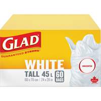 Tall 45L Unscented Garbage Bags, Regular, 24" W x 28" L, White Oxymax Inc