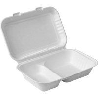 Contenants à charnière pour nourriture compostable avec compartiments, Bagasse, Carrée JP907 | Oxymax Inc