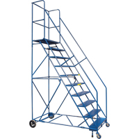 CSA-Certified Rolling Step Ladder with Locking Step, 10 Steps, 30" Step Width, 89" Platform Height, Steel Oxymax Inc
