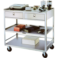Stainless Steel Equipment Stands, 300 lbs. Capacity, Stainless Steel, 20"/20-1/8" x W, 35" x H, 37"/36-3/8" D, Knocked Down, 2 Drawers Oxymax Inc