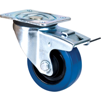 Roulette bleue, Pivotant avec frein, 4" (101,6 mm), Caoutchouc, 350 lb (158,8 kg) Oxymax Inc