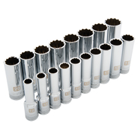 Metric Socket Set, 18 Pcs, 1/2" Drive Size, Deep Oxymax Inc