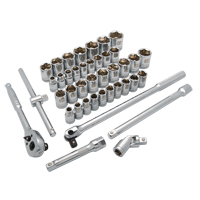 SAE/Metric Socket Set, 41 Pcs, 1/2" Drive Size Oxymax Inc