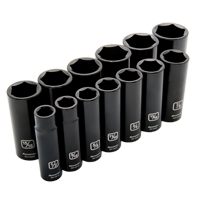 SAE Socket Set, 13 Pcs, Impact, 1/2" Drive Size, Deep Oxymax Inc