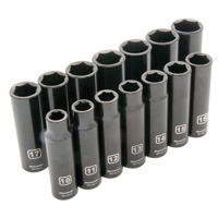 Metric Socket Set, 14 Pcs, Impact, 1/2" Drive Size, Deep Oxymax Inc