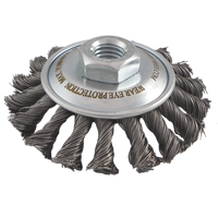 Knotted Wire Wheel Saucer Brushes, 4" Dia., 0.02" Fill, 5/8"-11 Arbor, Steel Oxymax Inc