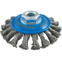Knotted Wire Wheel Saucer Brushes, 4" Dia., 0.02" Fill, 5/8"-11 Arbor, Stainless Steel Oxymax Inc